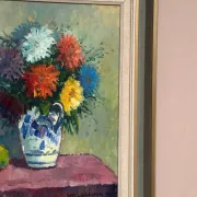 Original Swedish Oil on Canvas – “Asters in a Ceramic Vase” by Eric Lundgren – Signed – Vintage and Framed – 60 × 54 cm (23.6" × 21.3")