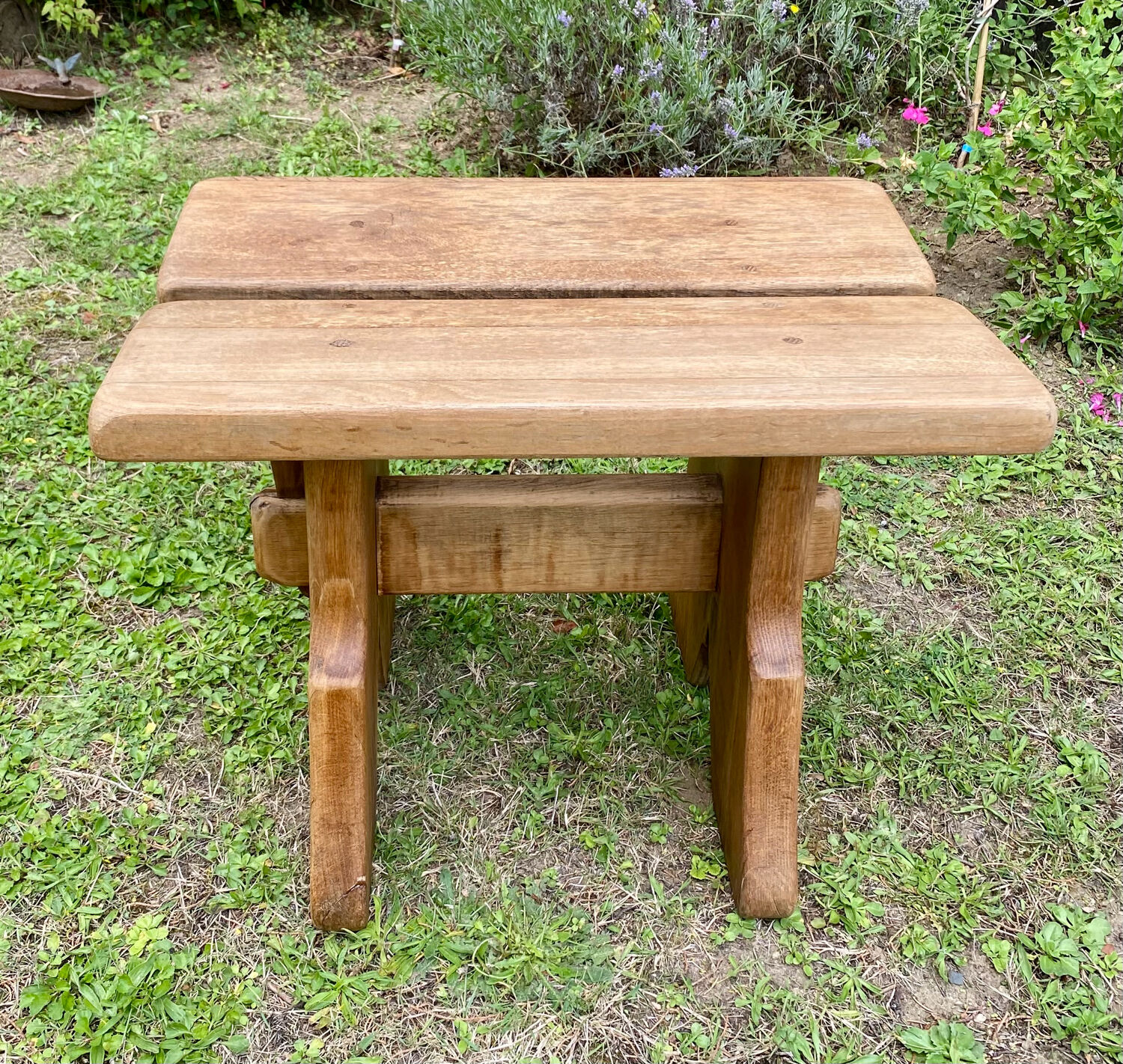 Pair of handcrafted solid elm benches