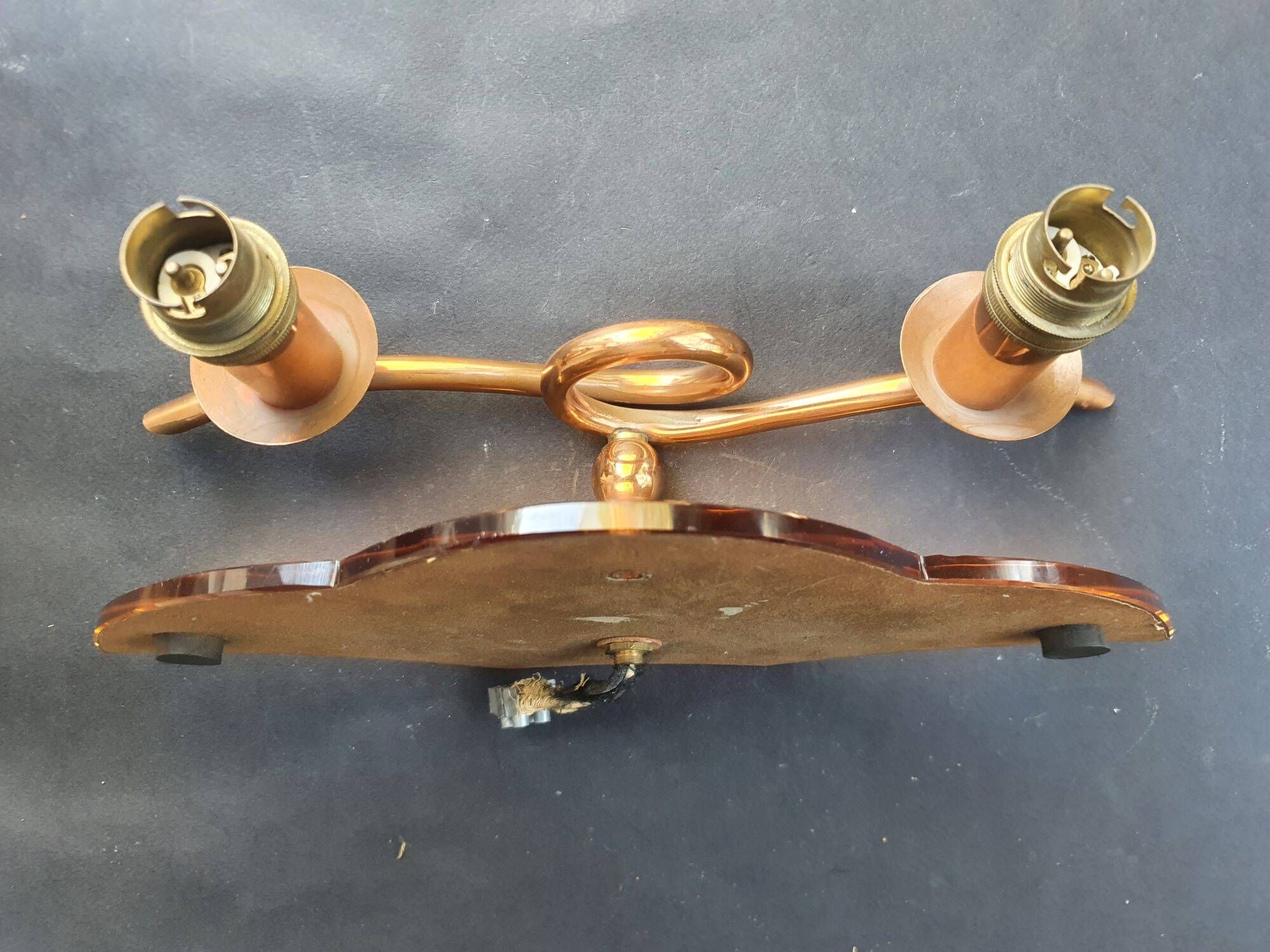 Copper wall lamp with 1940s Art Deco shades.