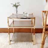 Side table gilded metal and smoked glass