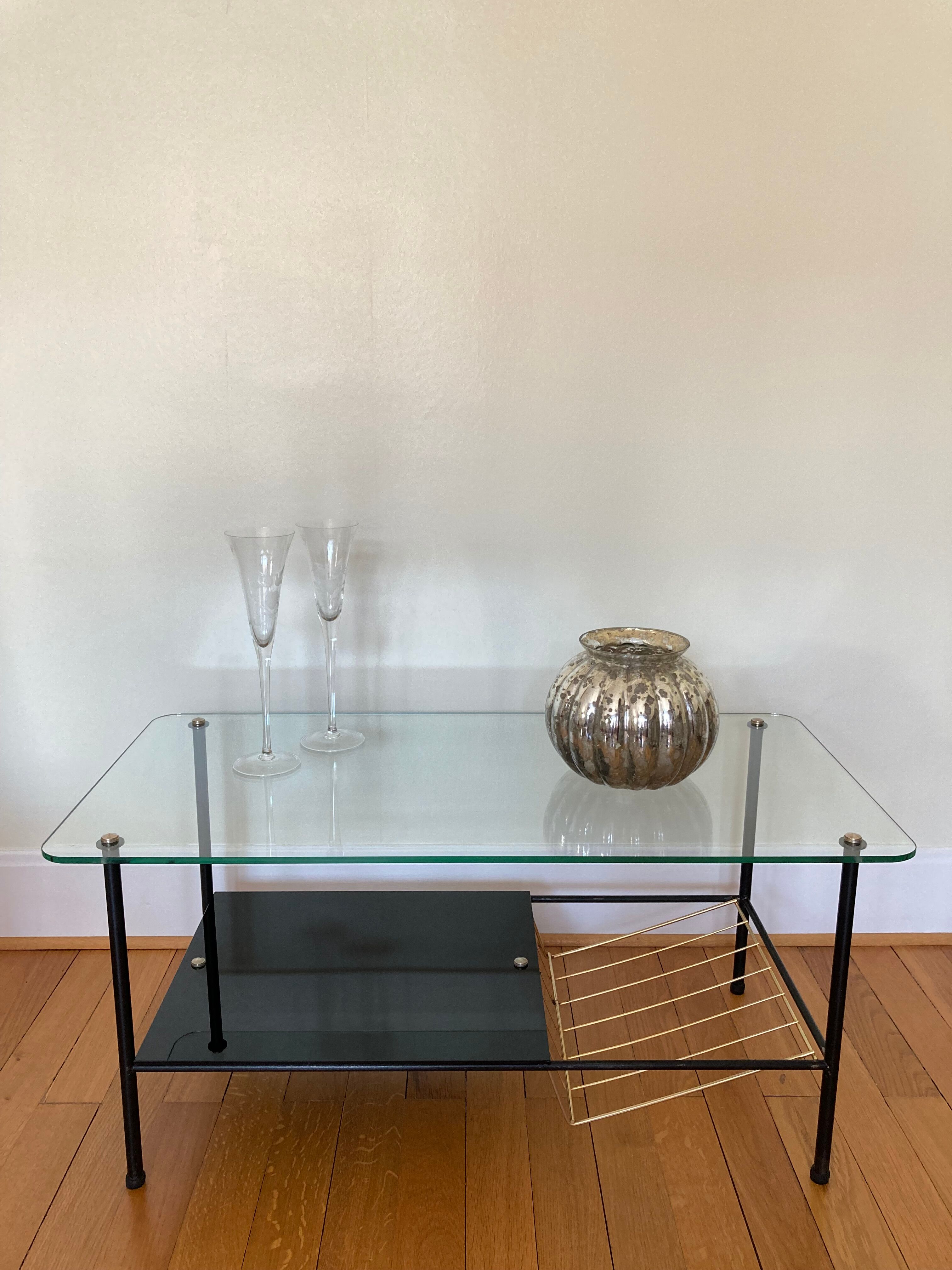 Coffee table 50s metal and glass