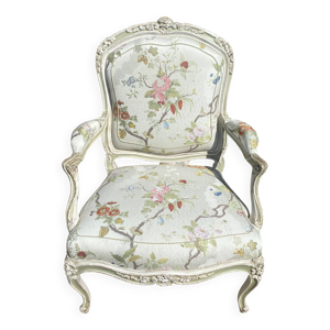 Fauteuil en bois banc - fleuri