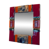 Red and gold glazed ceramic mirror, Marion de Crécy (Mithé workshop)