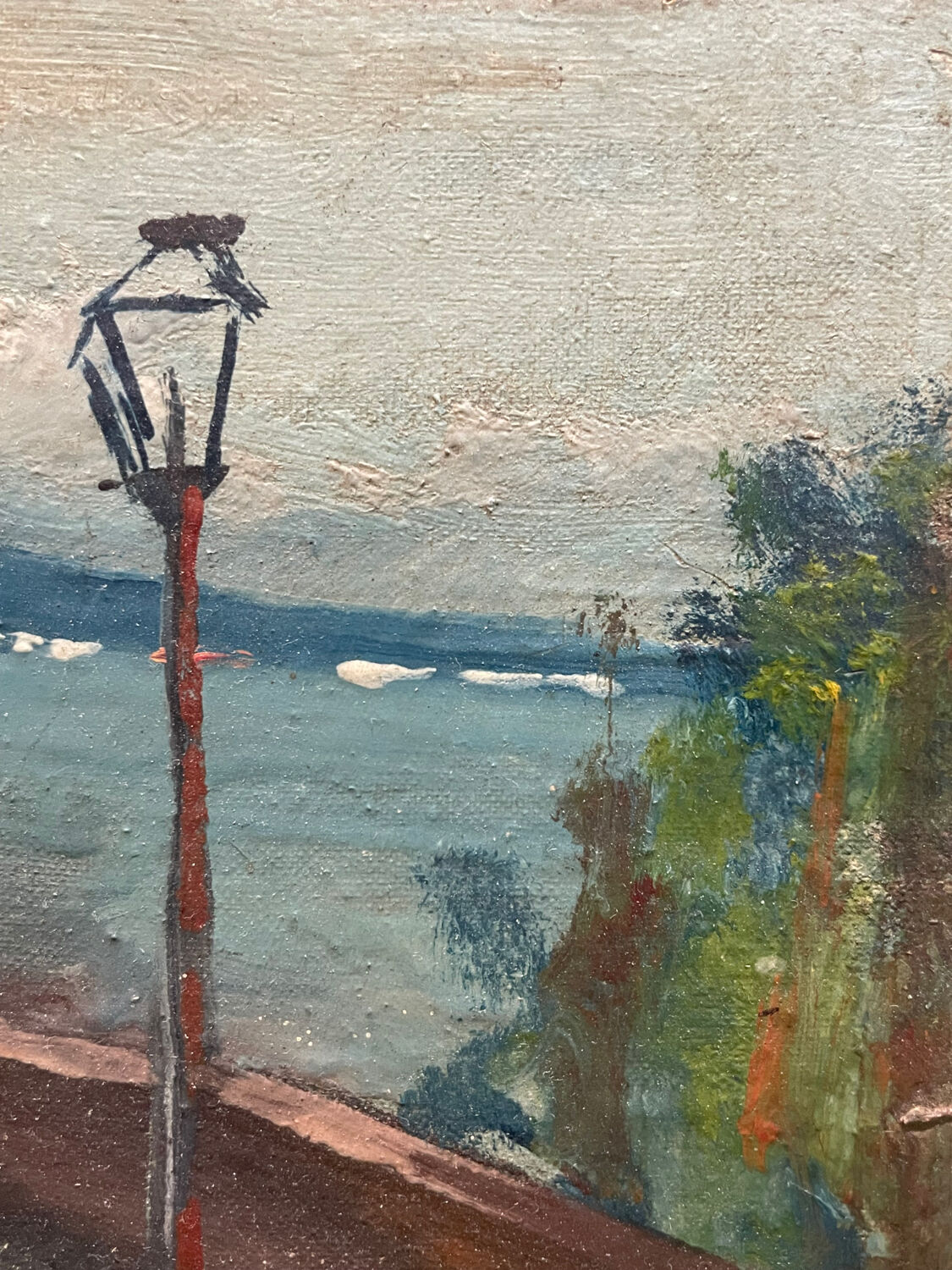 Painting old landscape painting Vesuvius Naples early 20th century