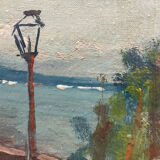 Tableau peinture ancienne paysage Vésuve Naples début XXe
