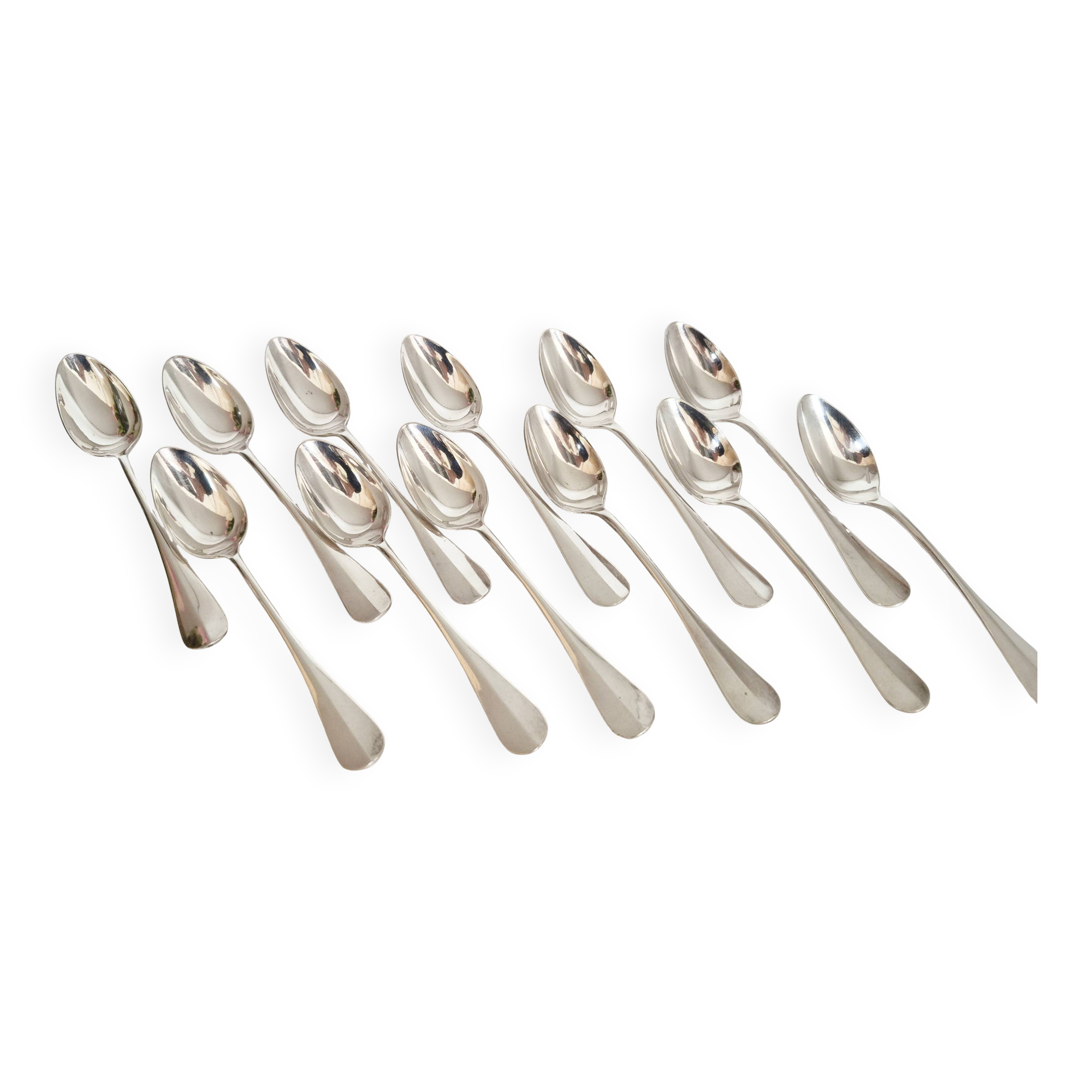 Silver dessert or coffee spoons, "Boulenger", Baguette pattern