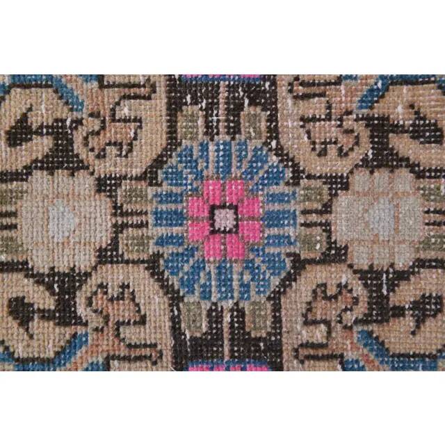 1970s Vintage Turkish Oushak Handmade Wool Cotton Pink Runner Rug 103x302