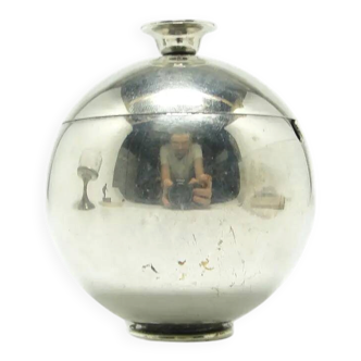 Mid-century modern sugar bowl, silver-plated brass, Poland, 1960s.