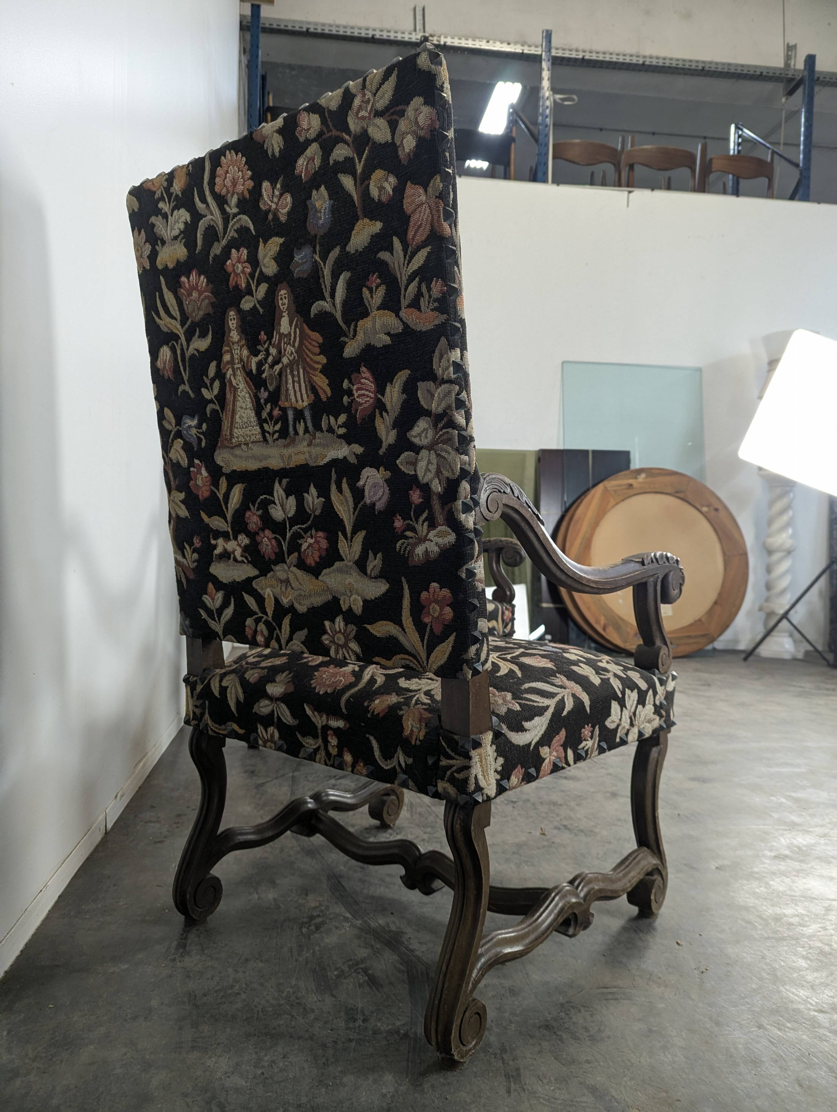 Pair of Louis XIV style armchairs in walnut.