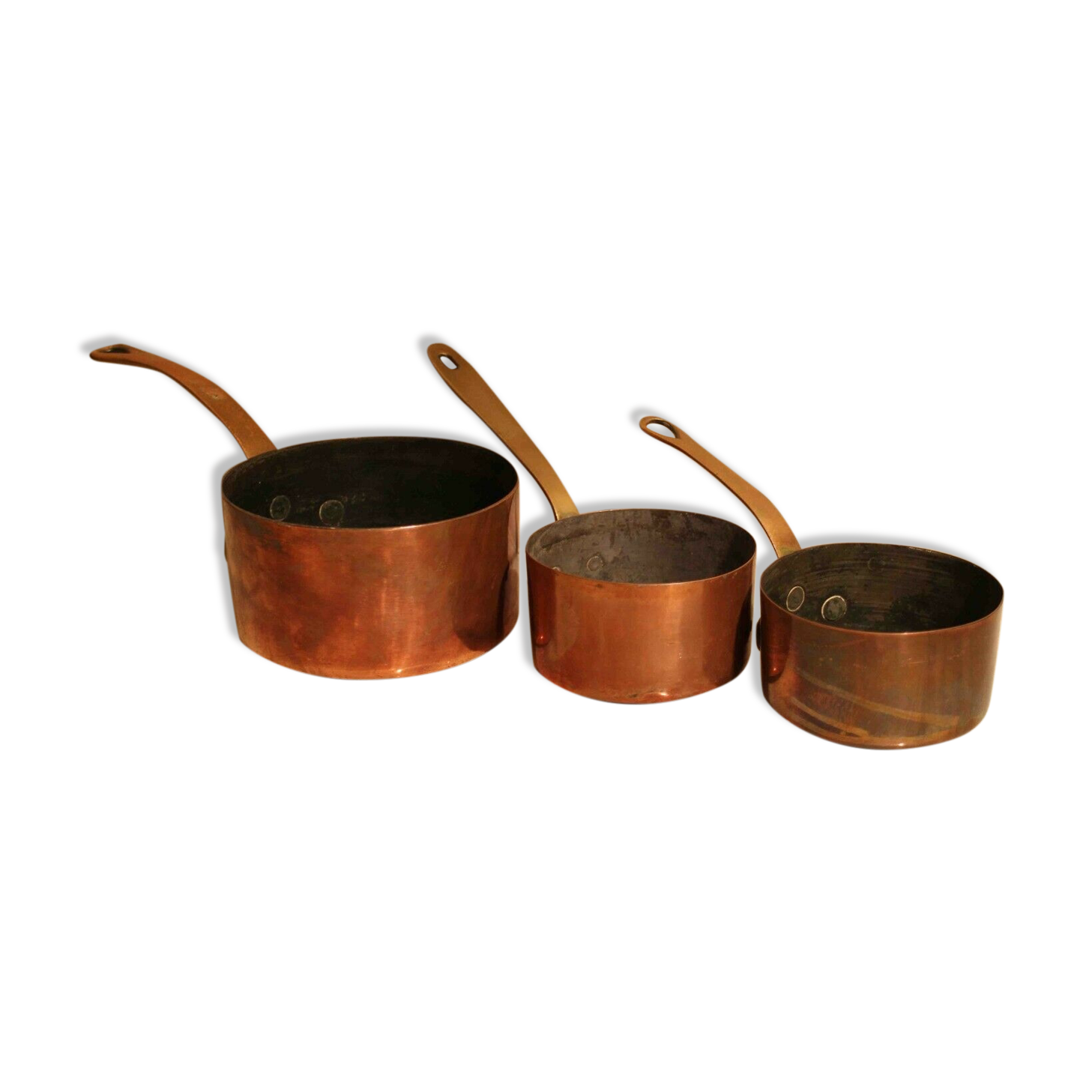 Lot de 3 casseroles en cuivre n°10 et n°14