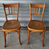 Paire d'authentiques anciennes chaises Bistrot signées Fischel Vintage