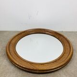 Round mirror with oak frame, vintage
