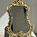 Art Deco style gilded bronze mirror with beveled glass H40cm