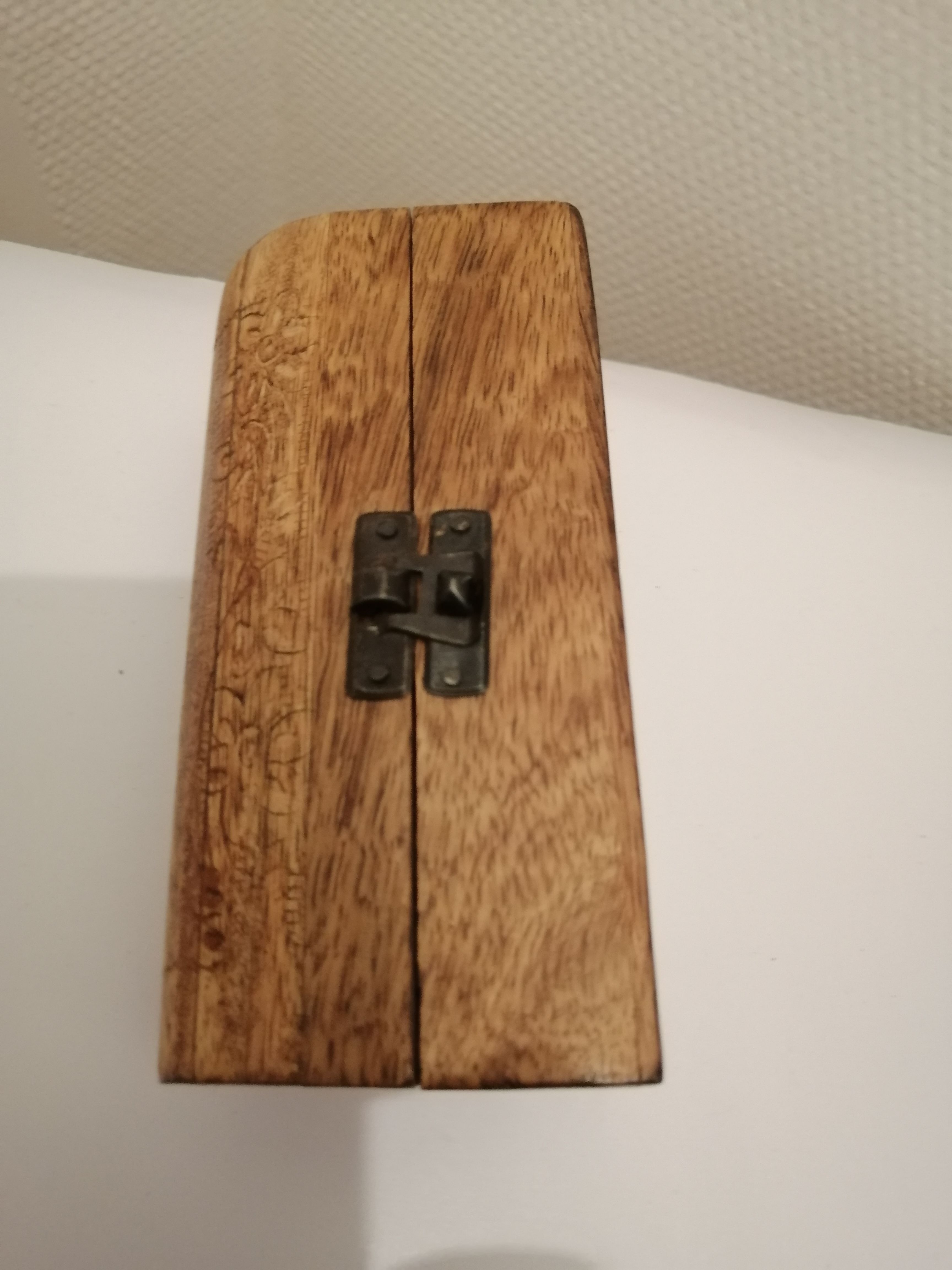 Super small wooden jewelry chest carved floral