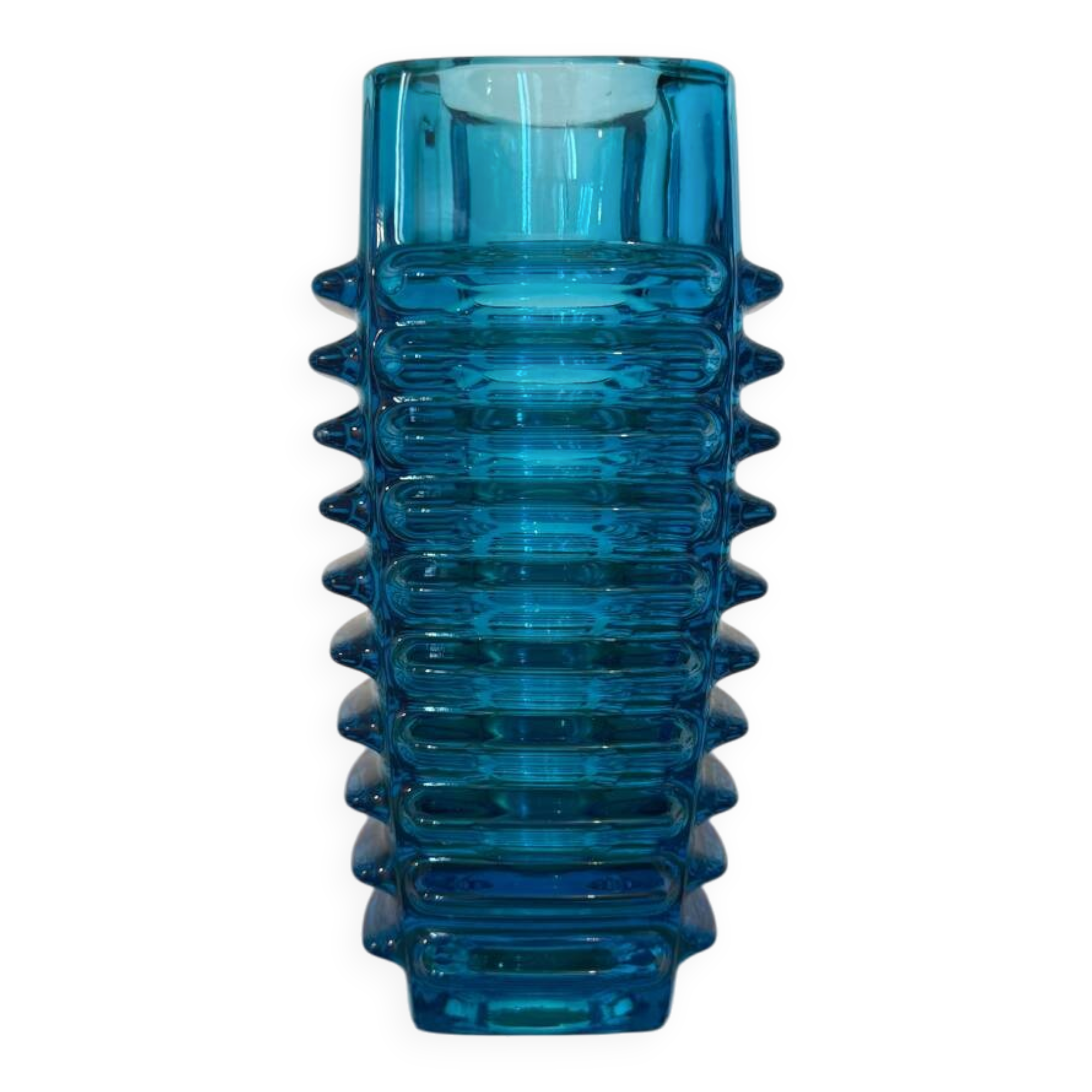 Vase en verre pressé “radiateur” de Frantisek Vizner, années 1960.
