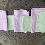 6 napkins, mismatched, pink and lime green, monogram M or CC