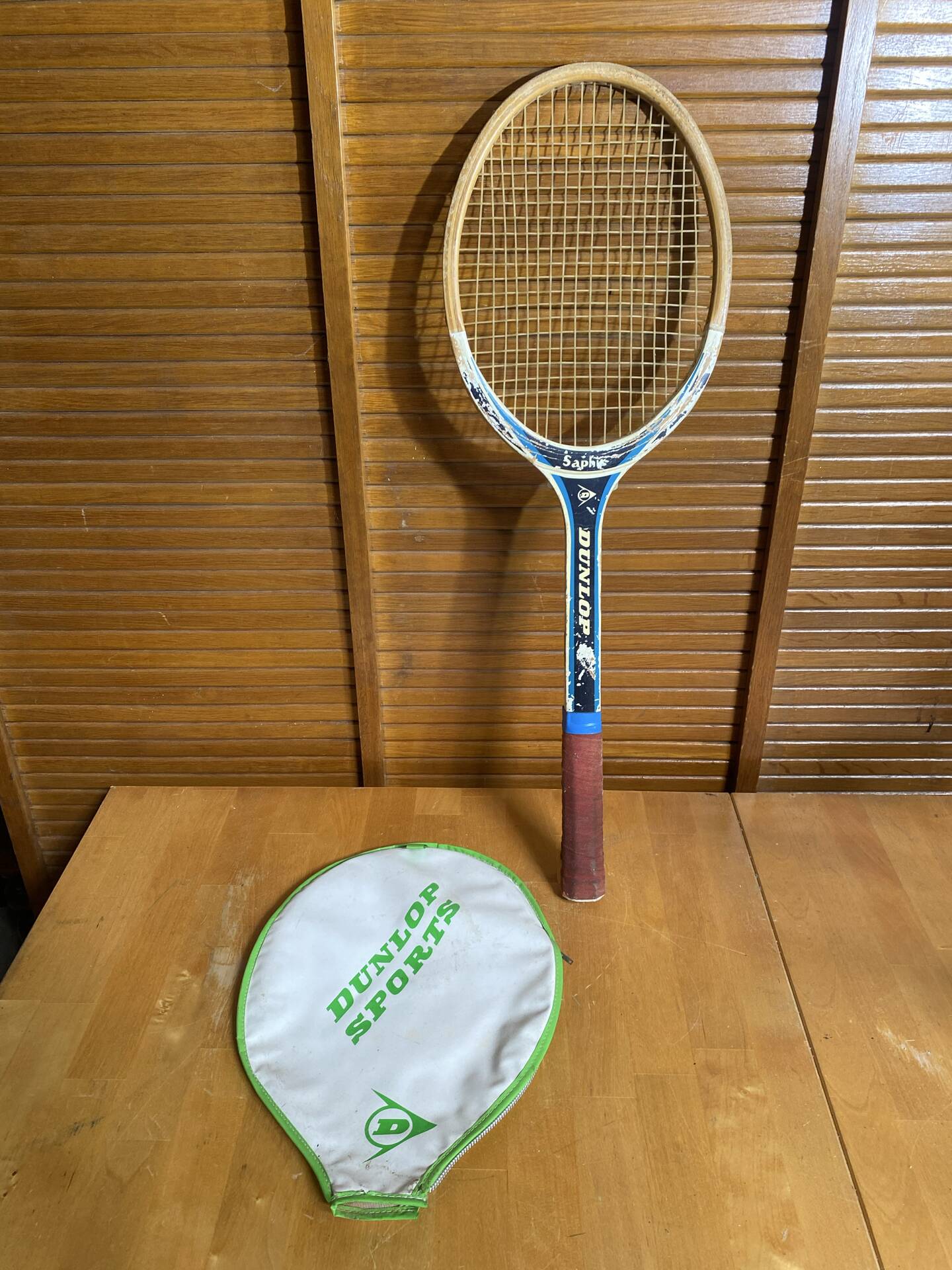 Vintage dunlop saphir wooden tennis racket + sports cover #e2