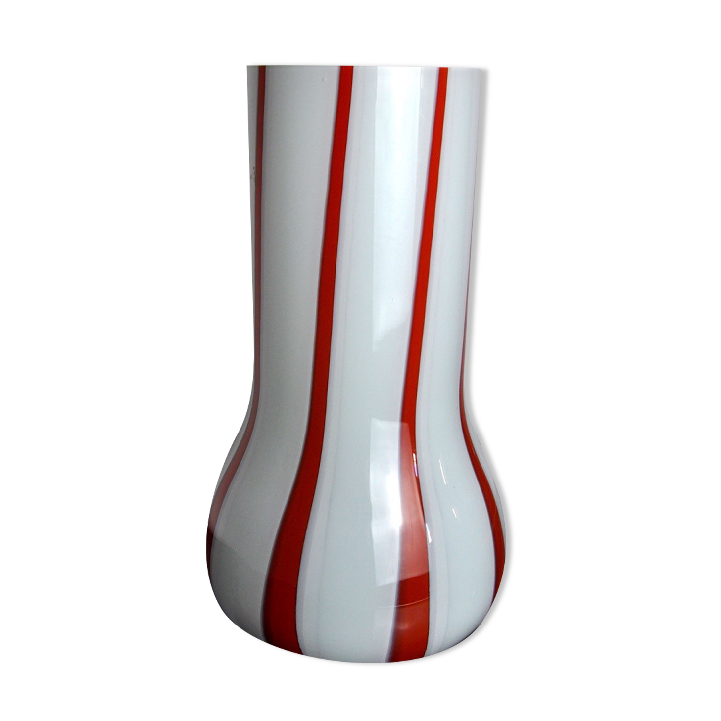 Lollipop vase, Red and white, Murano glass, Italy, 1960