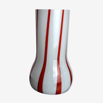 Vase lollipop, rouge et blanc, verre de Murano, Italie, 1960