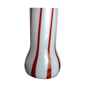 Lollipop vase, Red and white, Murano glass, Italy, 1960