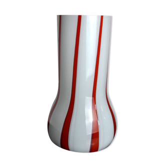 Vase lollipop, rouge et blanc, verre de Murano, Italie, 1960