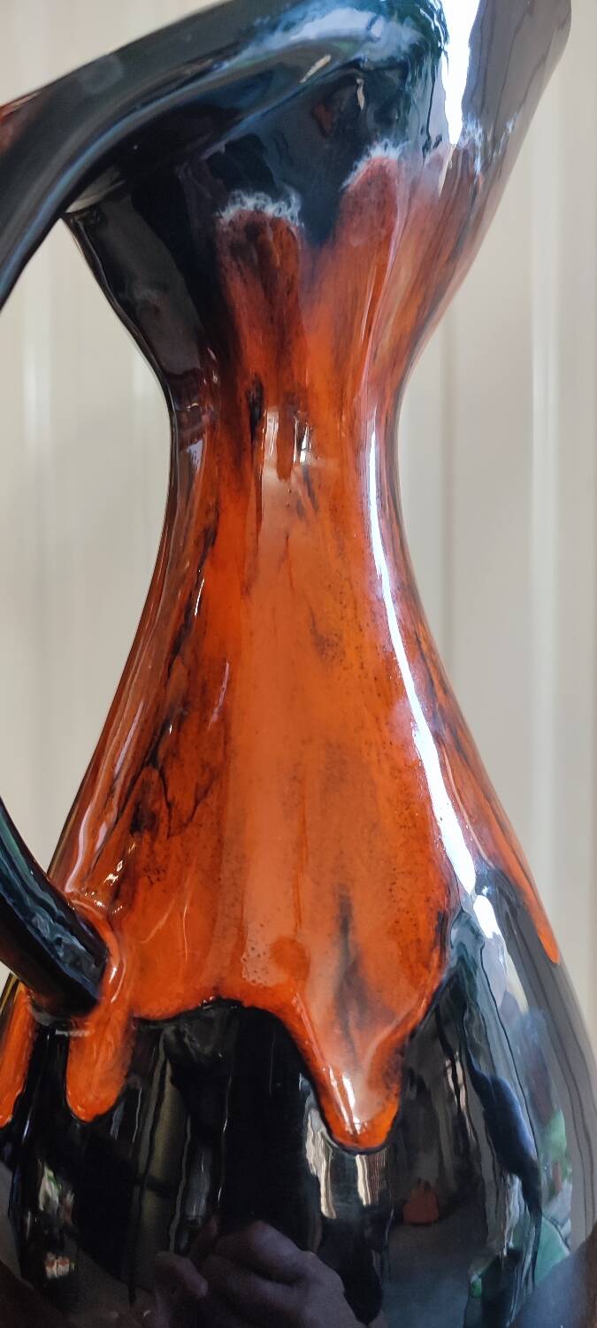 Flamed ceramic pitcher vase 1960