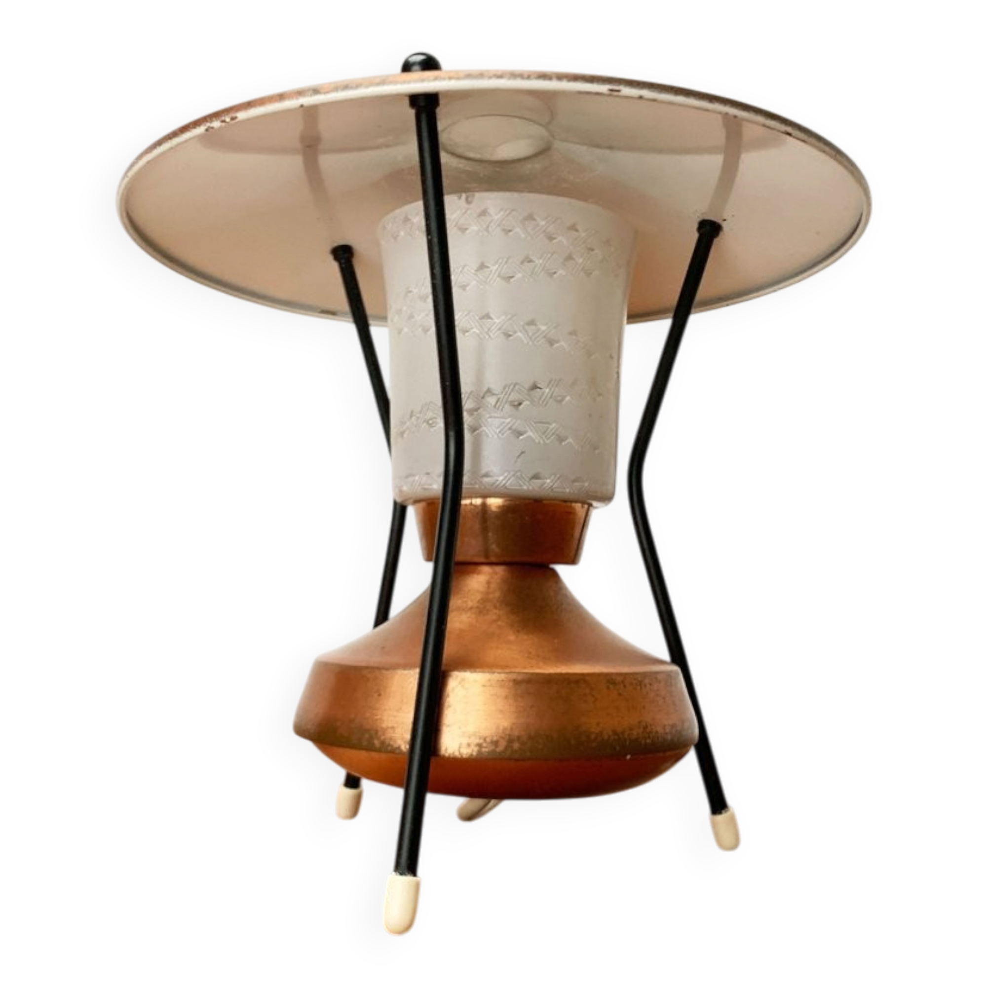 Small tripod table lamp in copper, 1950s.