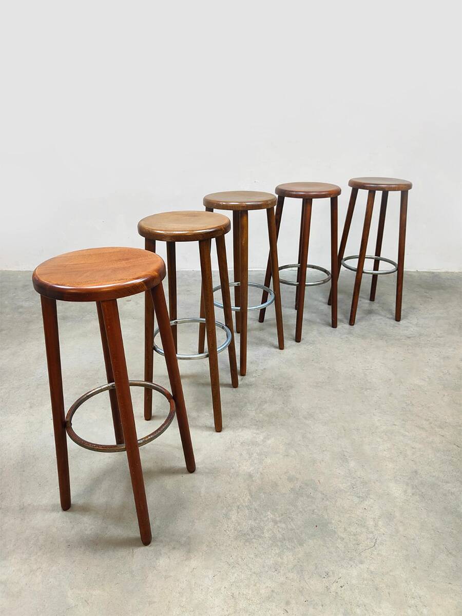 Vintage French wooden bar stools 1970s