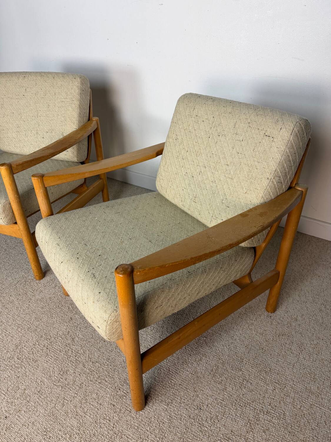 Pair of vintage wooden armchairs