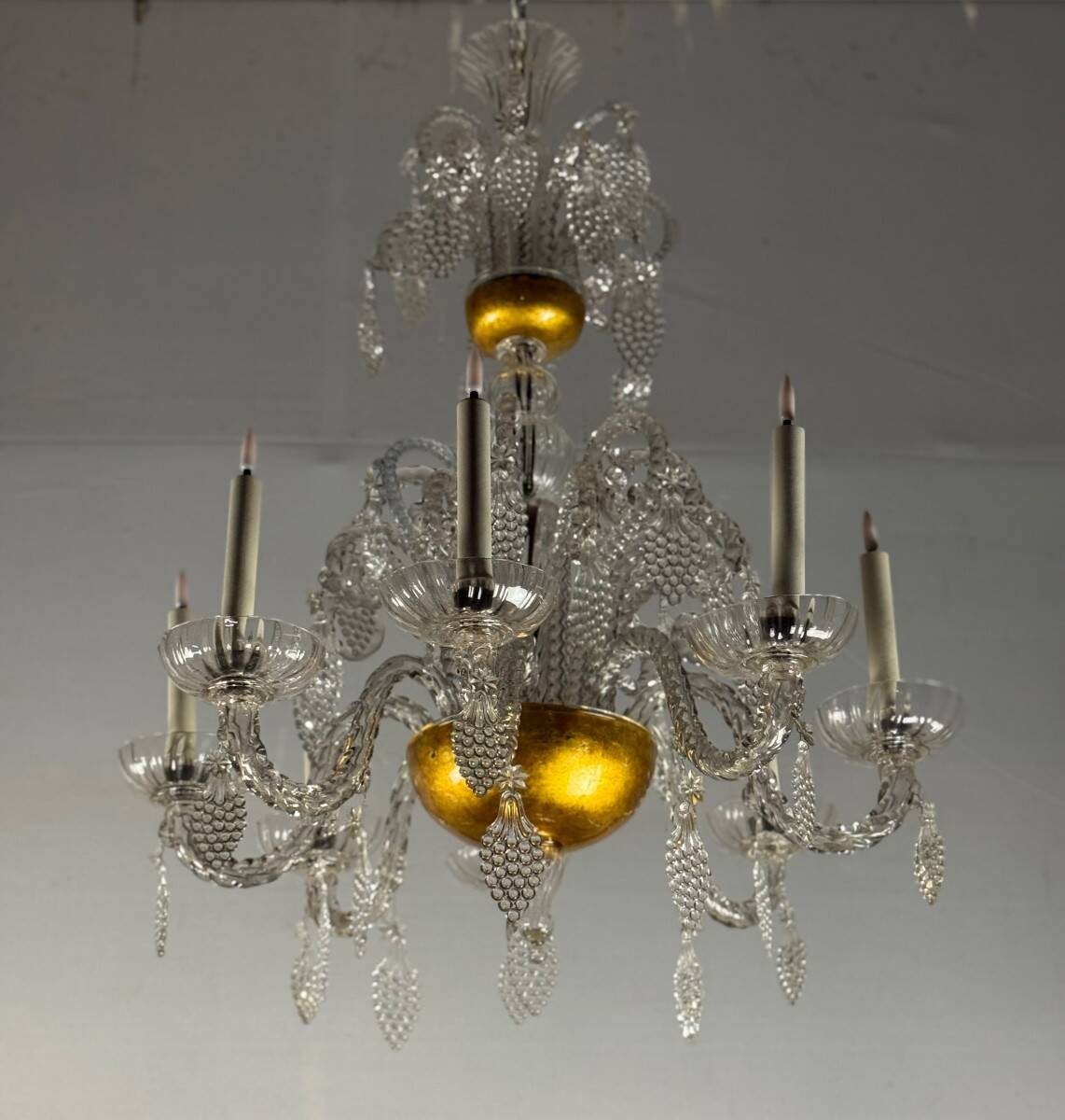 Liège chandelier in blown, molded and pinched glass, circa 1900