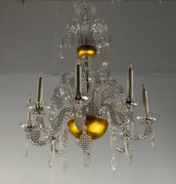 Lustre liégeois en verre soufflé, moulé et pincé, vers 1900
