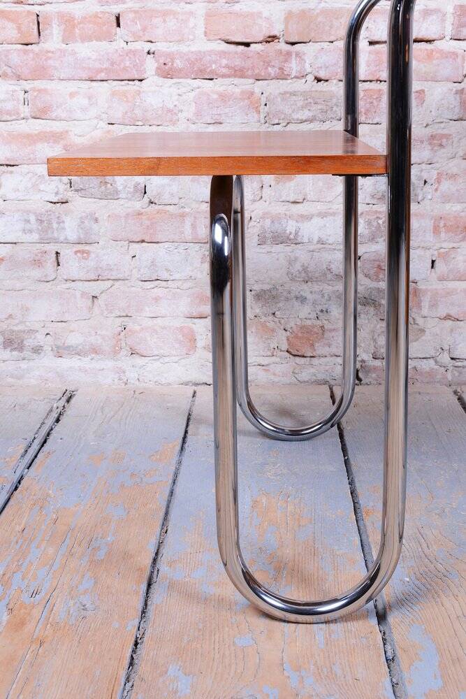 Czech Bauhaus Writing Desk in Walnut and Chrome attributed to Robert Slezak for Slezak Factories, 1940s