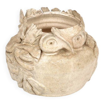 "Owl" vase in patinated stoneware