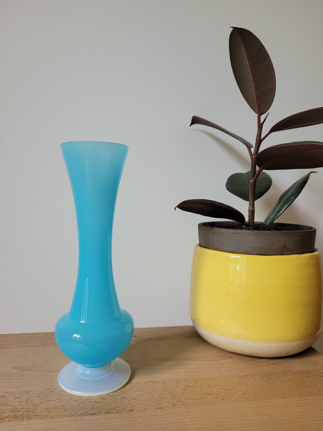 Tall blue opaline vase