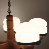 Scandinavian pine & opaline chandelier by Jan Wickelgren for Aneta Sweden, 1970s