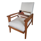 Scandinavian style armchair in solid wood, reupholstered