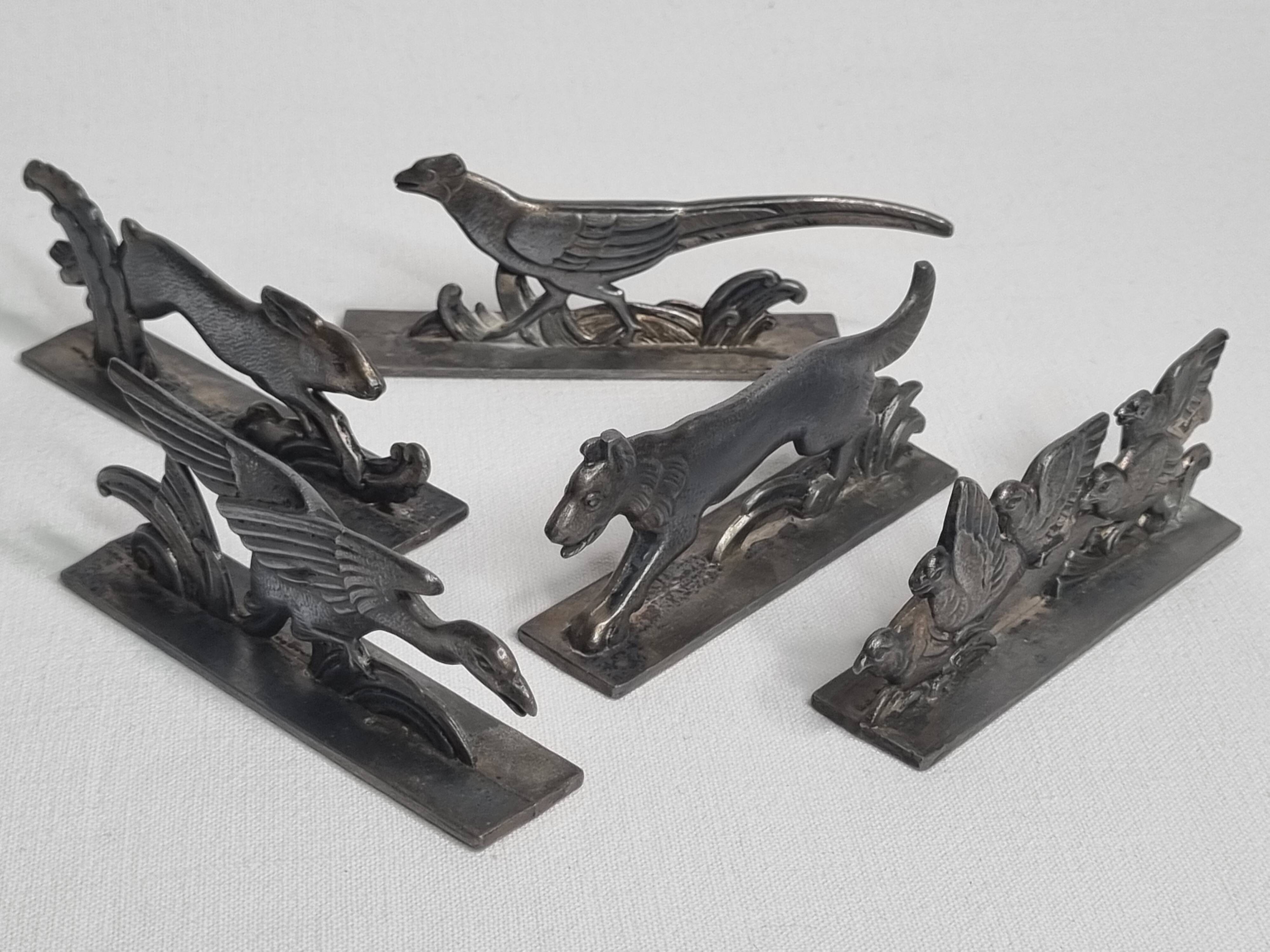 Set of five Art Deco Wild Animal Knife Holders, after Joseph Buisson