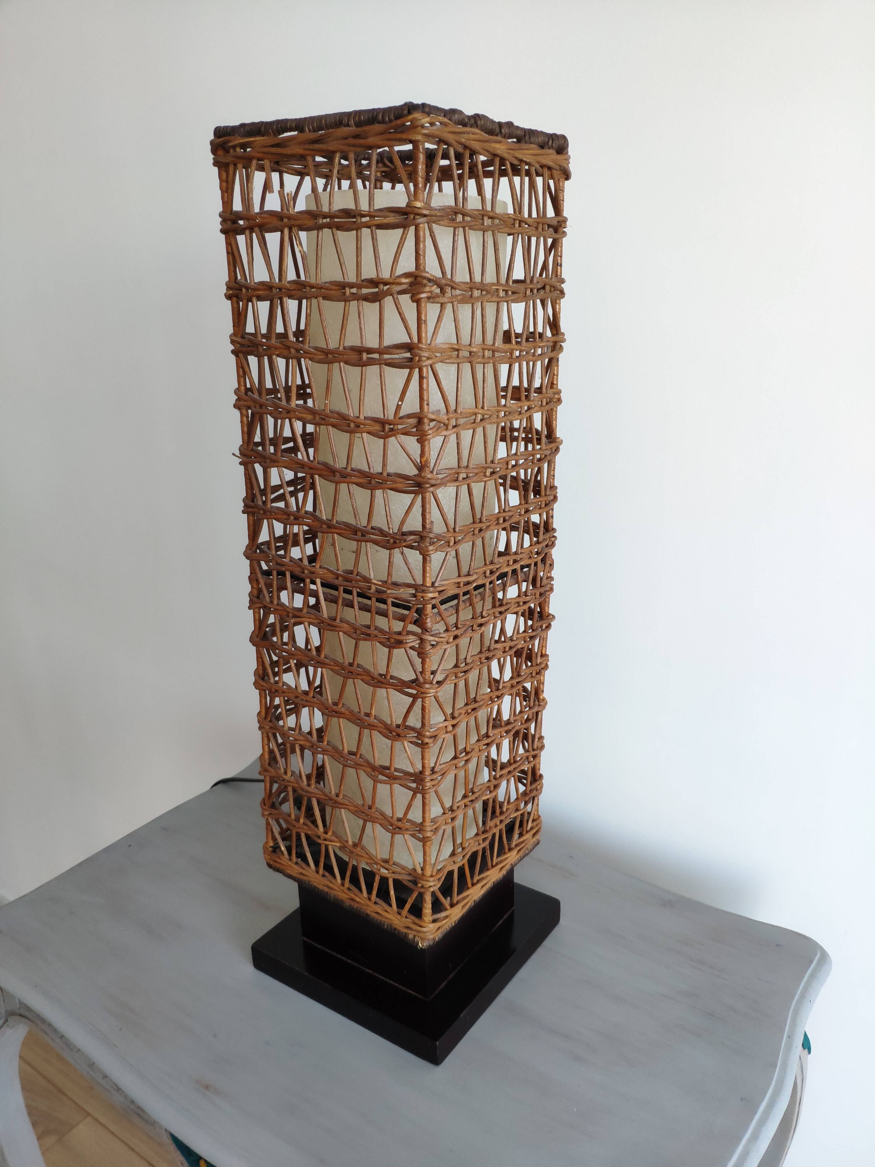 Vintage wicker lamp and exotic wood