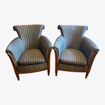Pair of Art Deco style armchairs, refurbished. Upholstery fabric for armchairs.