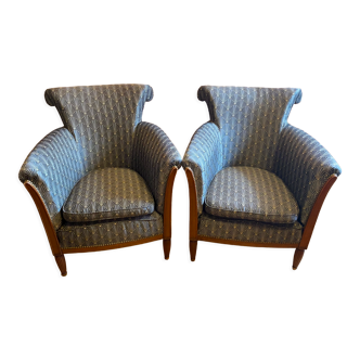 Pair of Art Deco style armchairs, refurbished. Upholstery fabric for armchairs.