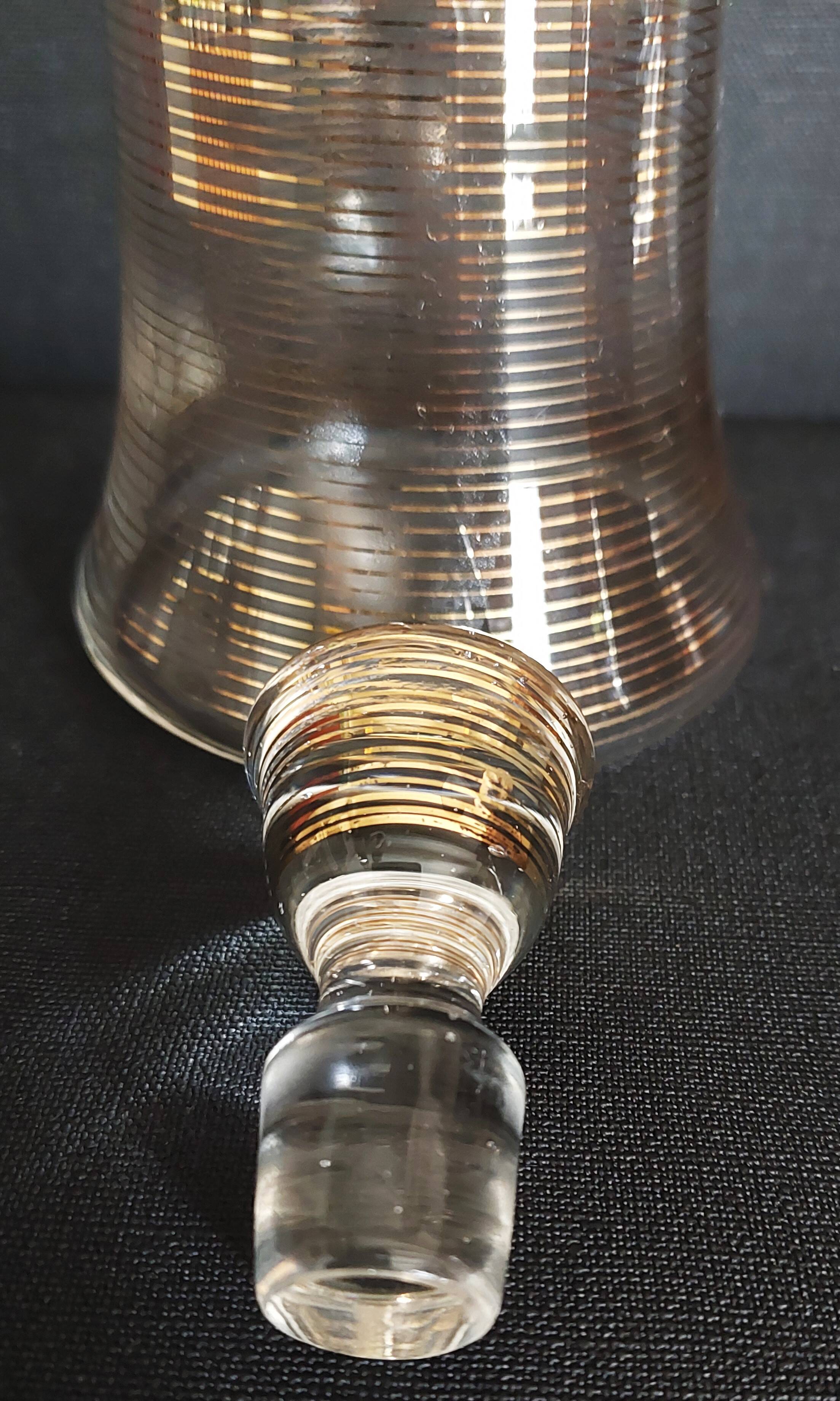 Hartzviller crystal carafe with gold stripes from the 50s and 60s