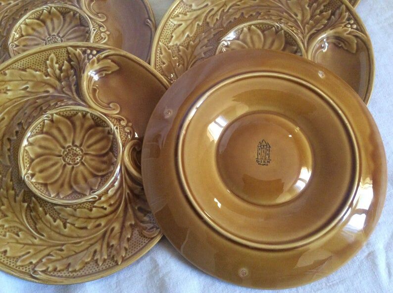 Set of 5 french vintage plates in Gien 1950 dabbling
