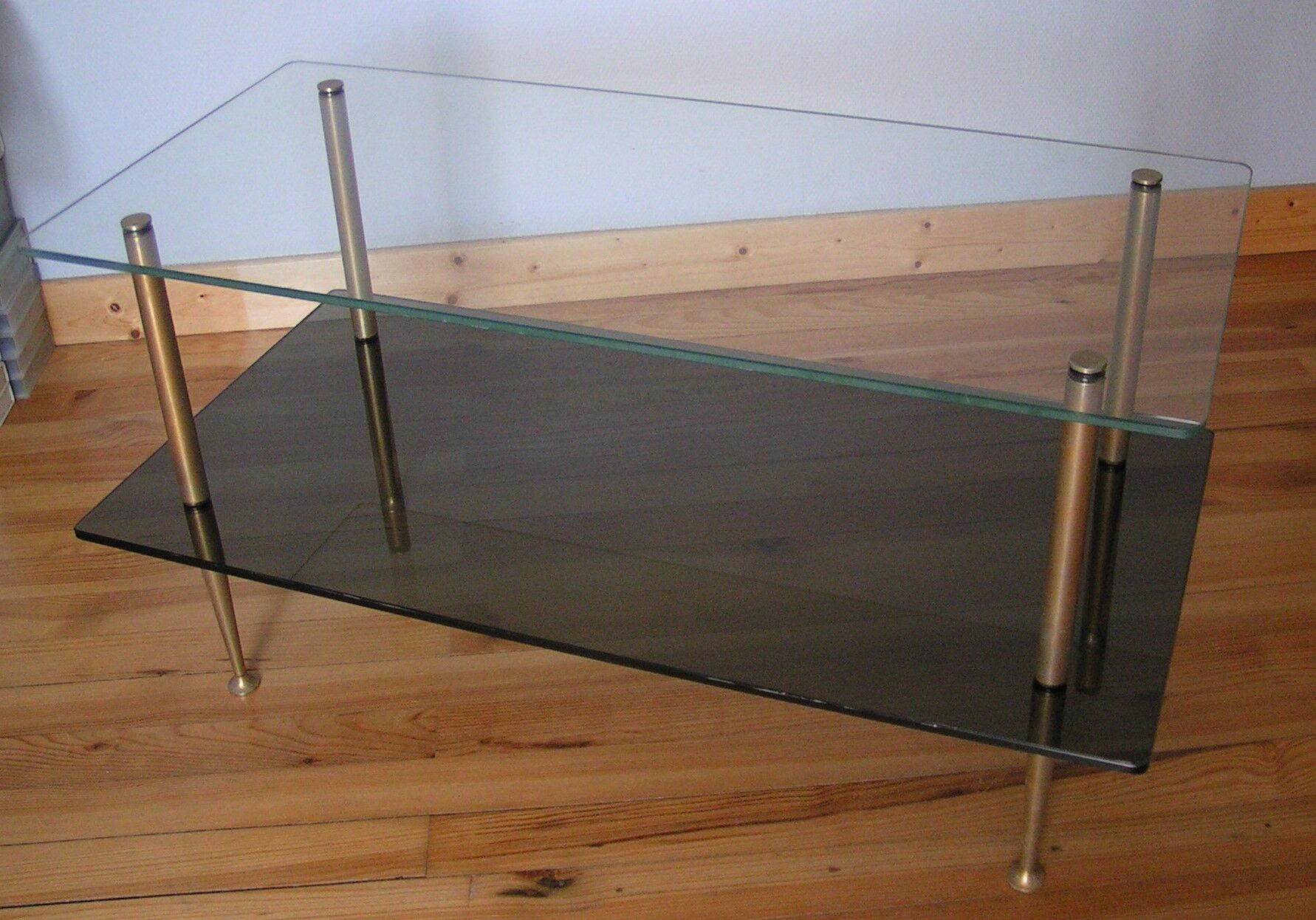 Coffee table double top glass and base brass 60 years