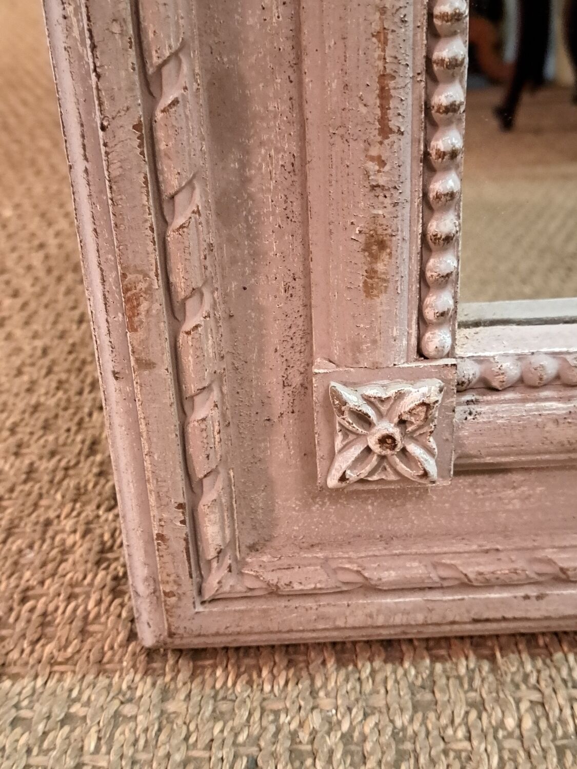 Louis XVI style trumeau mirror in patinated wood