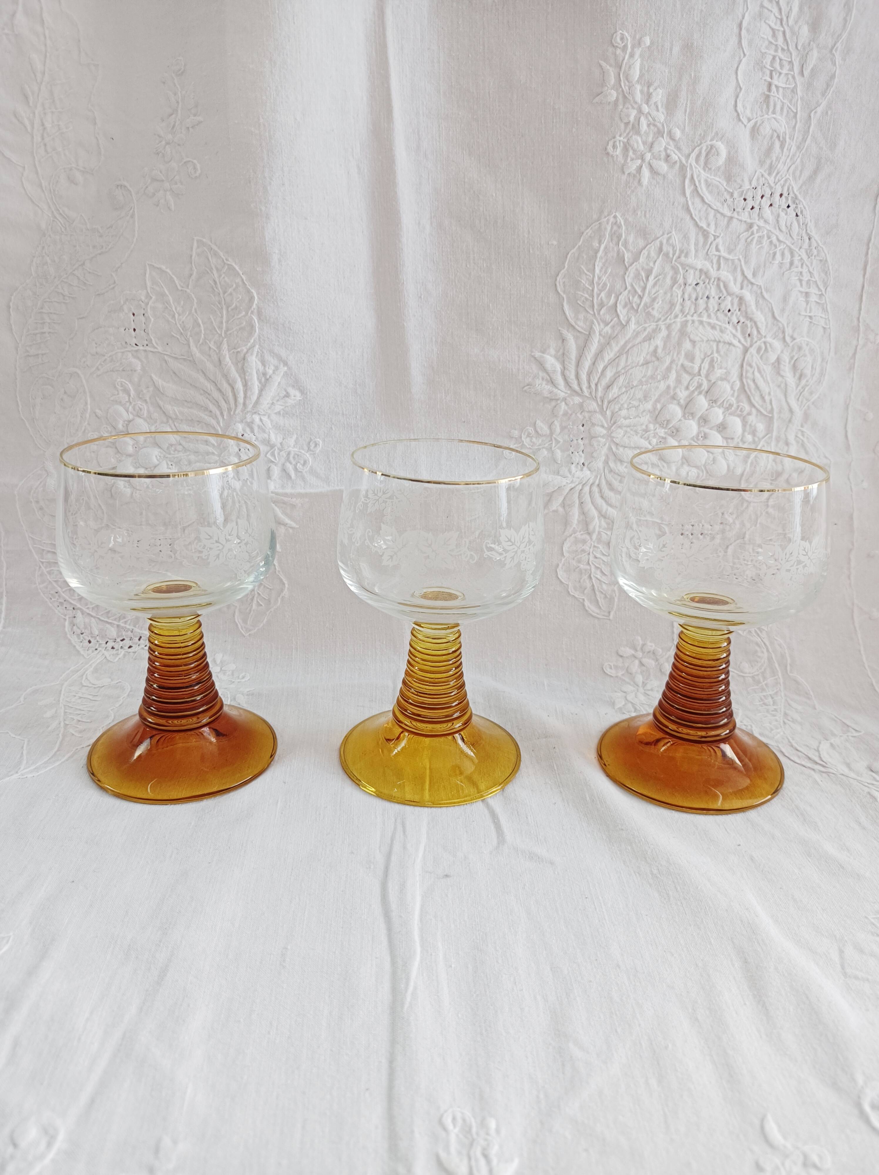 Set of 3 amber glass stemware