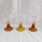 Set of 3 amber glass stemware