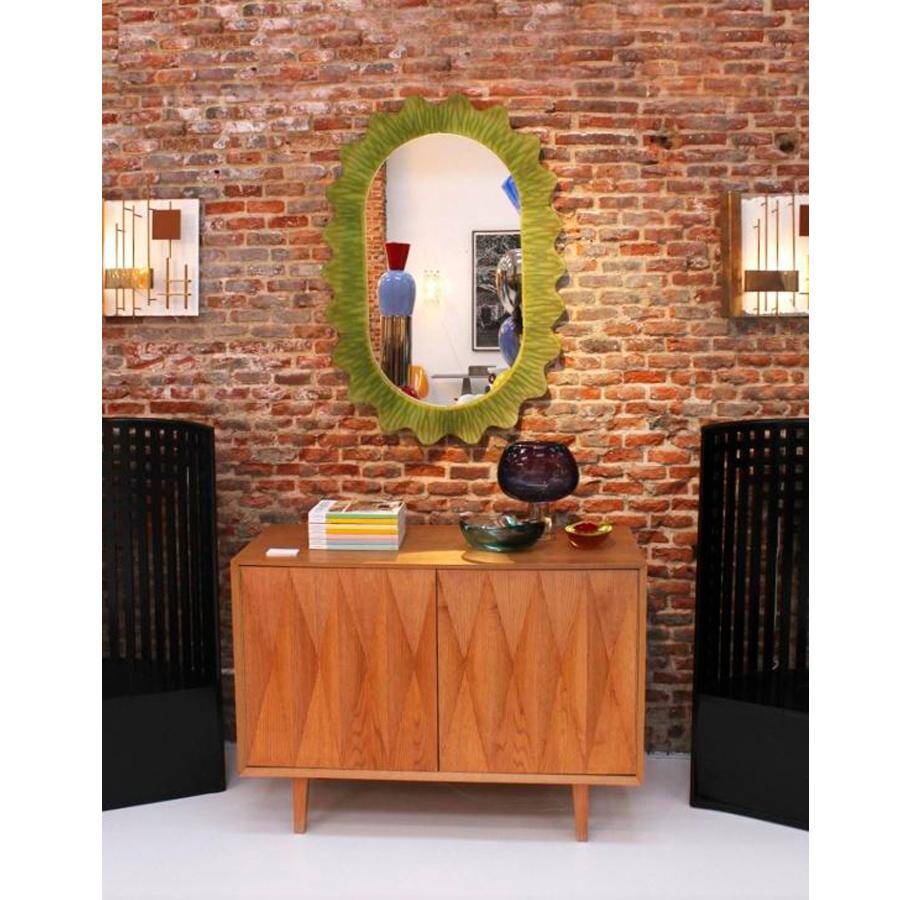 Organic-Shaped Green Italian Mirror Made of Murano Glass and Brass