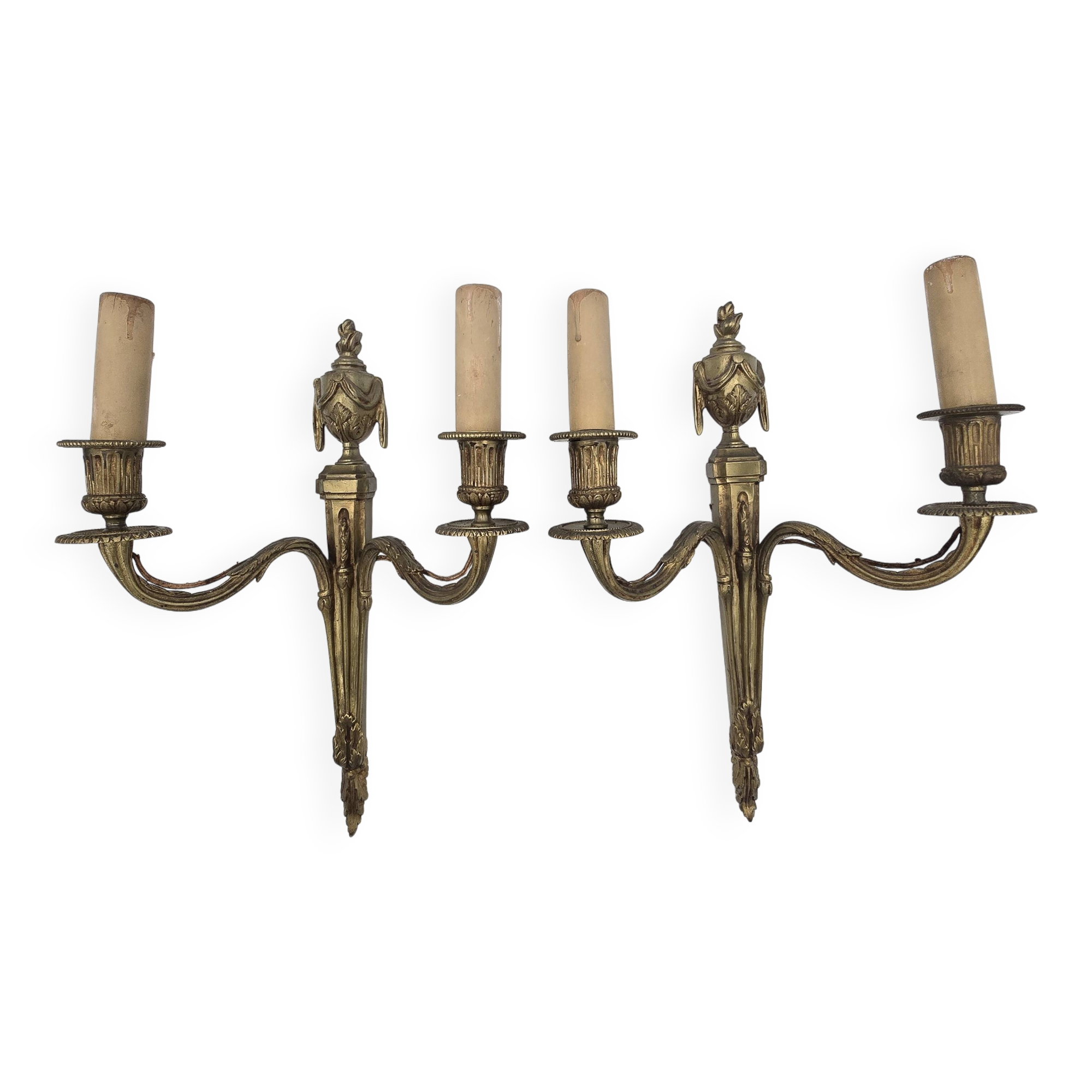 Pair of antique Louis XVI style bronze wall lights