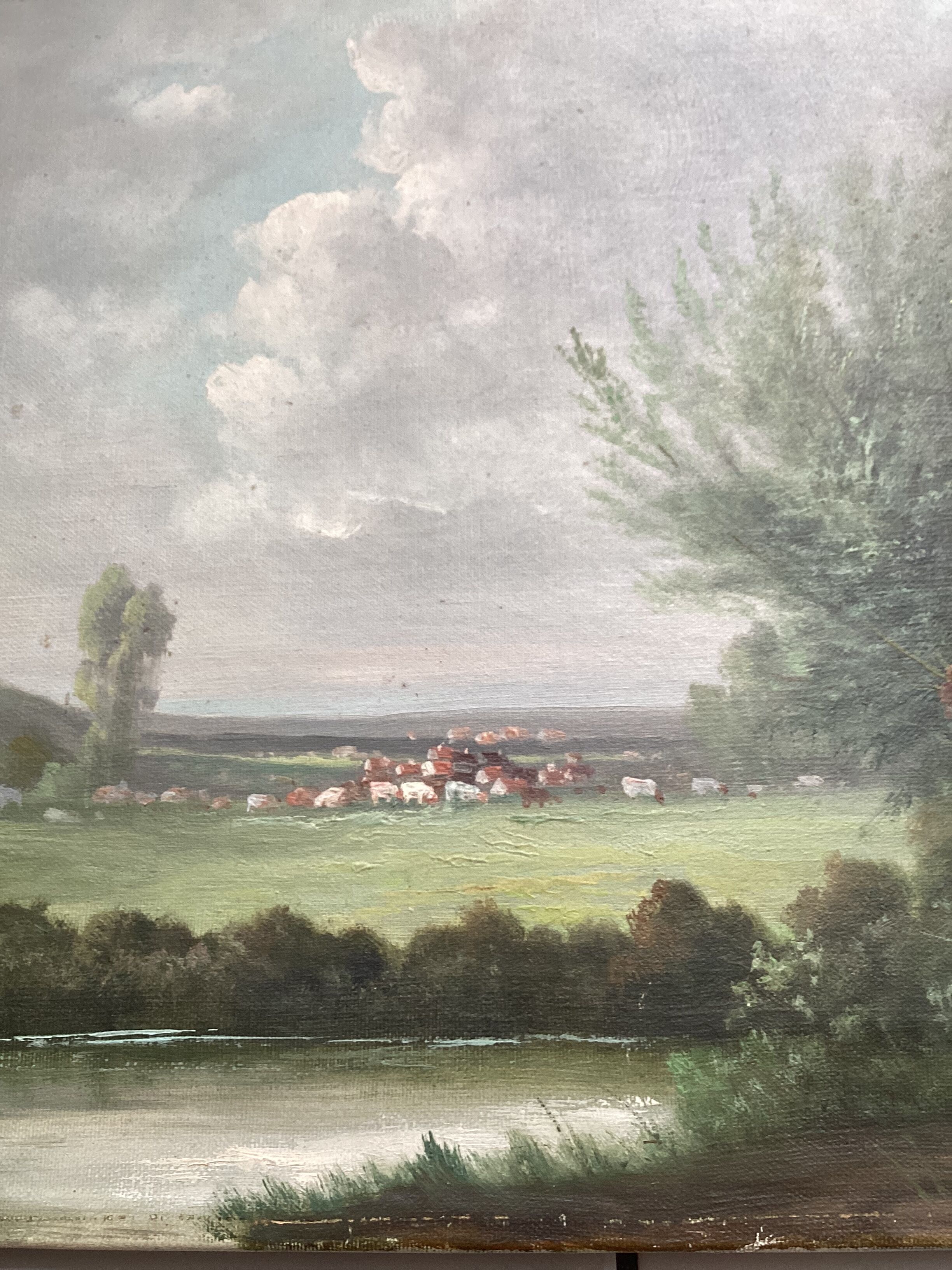 Old painting signed HST landscape dimension: height -33cm- width -41cm-