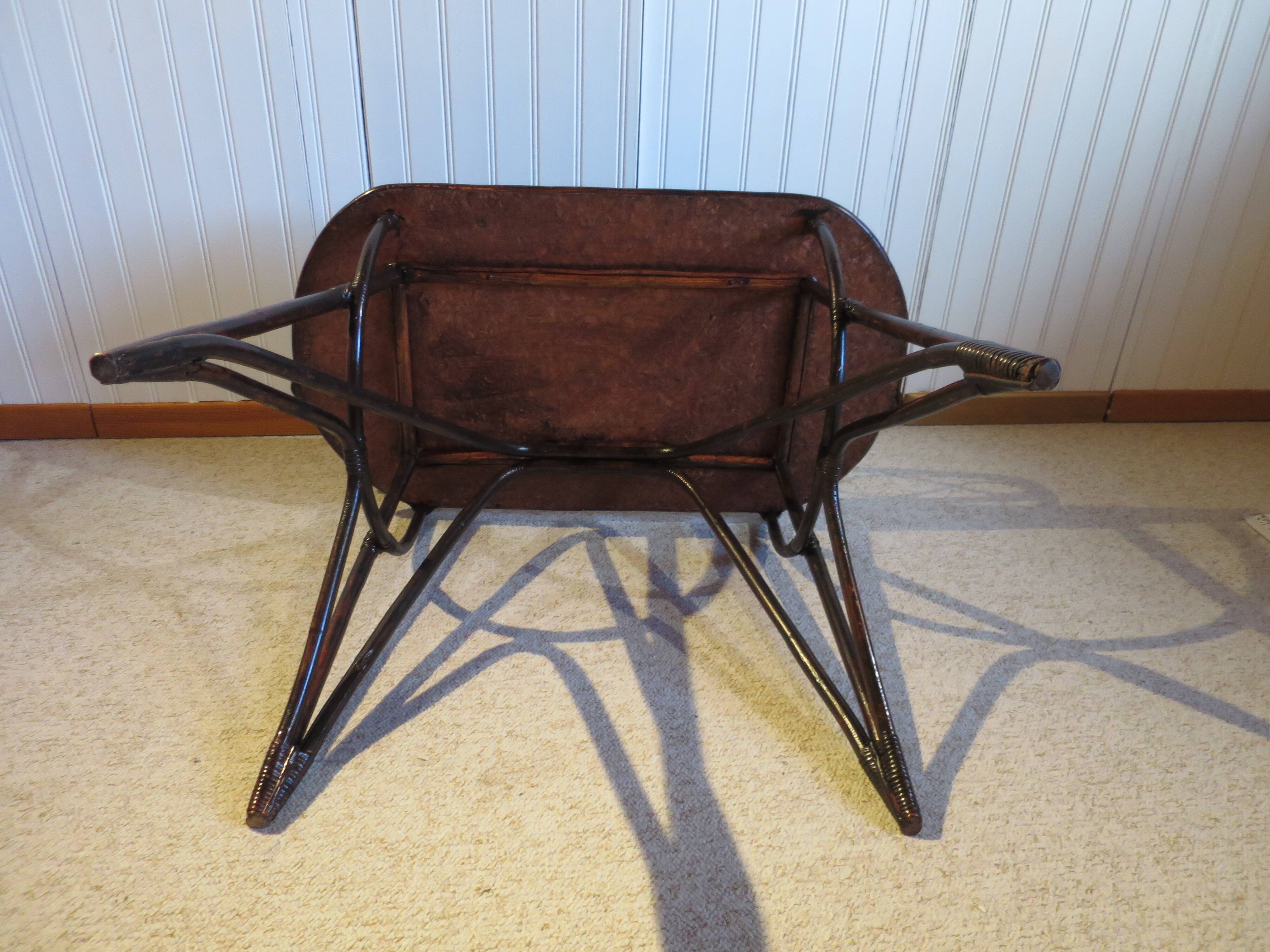 Vintage children's desk console bamboo rattan curved wood Thonet style 80s dark mahogany
